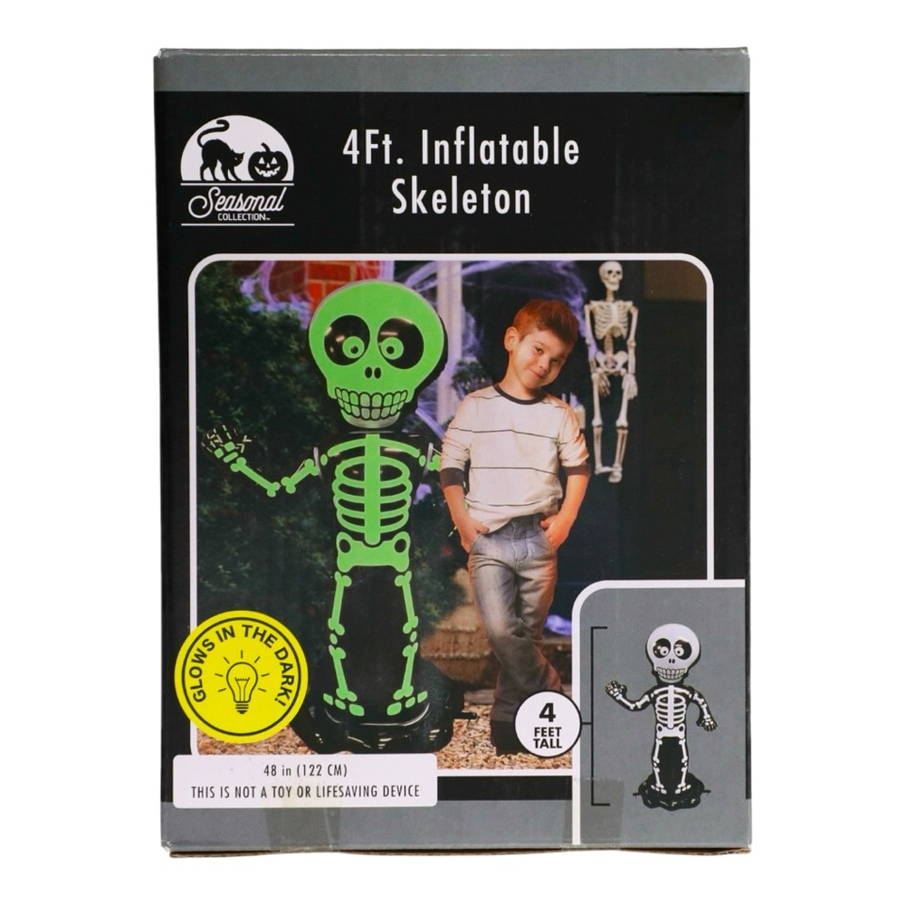 Halloween Icon 48” Glow In The Dark Skeleton Indoor Outdoor Inflatable Decor NWT